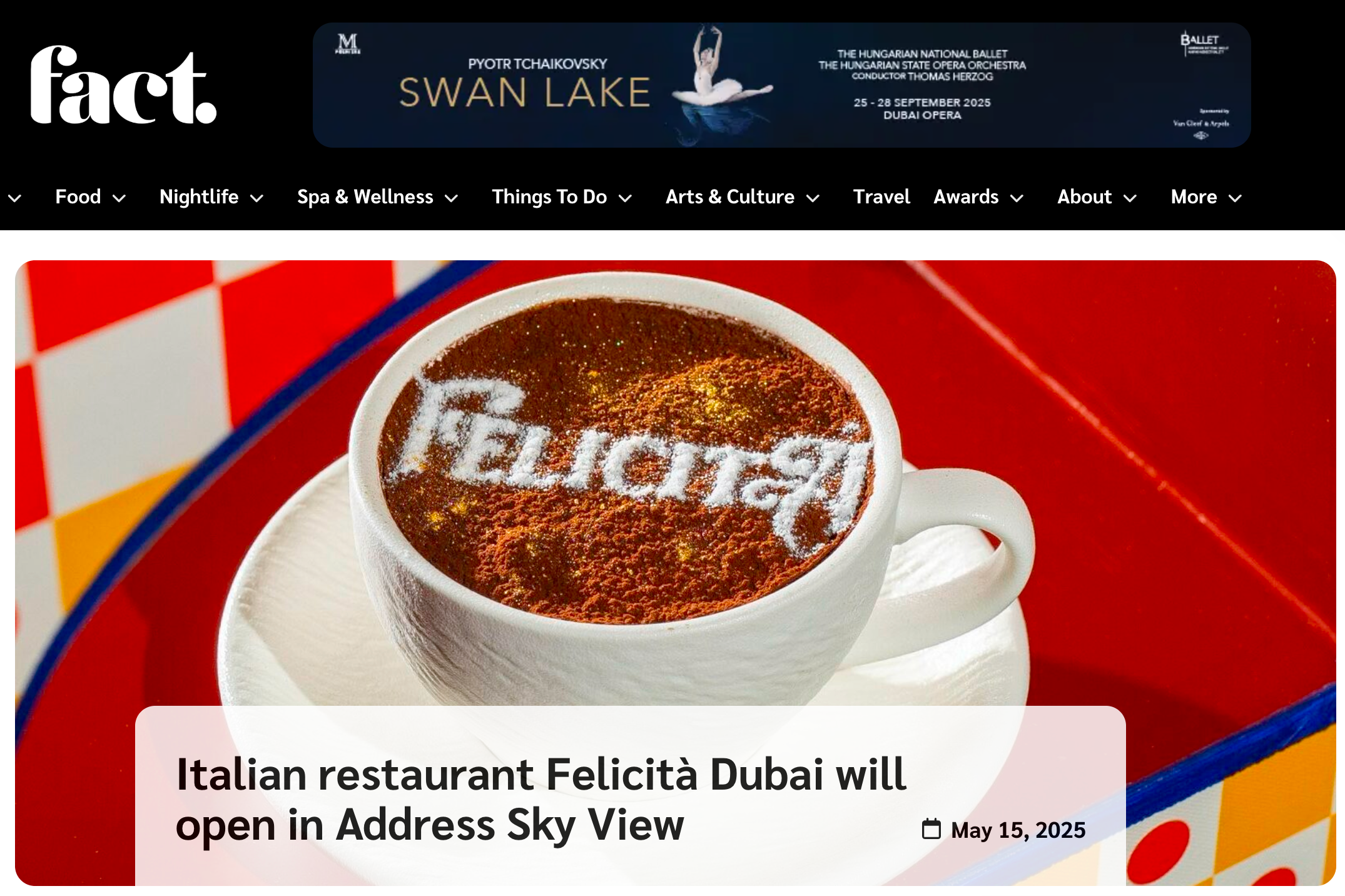 FACT MAGAZINE. Italian restaurant Felicità Dubai will open in Address Sky View