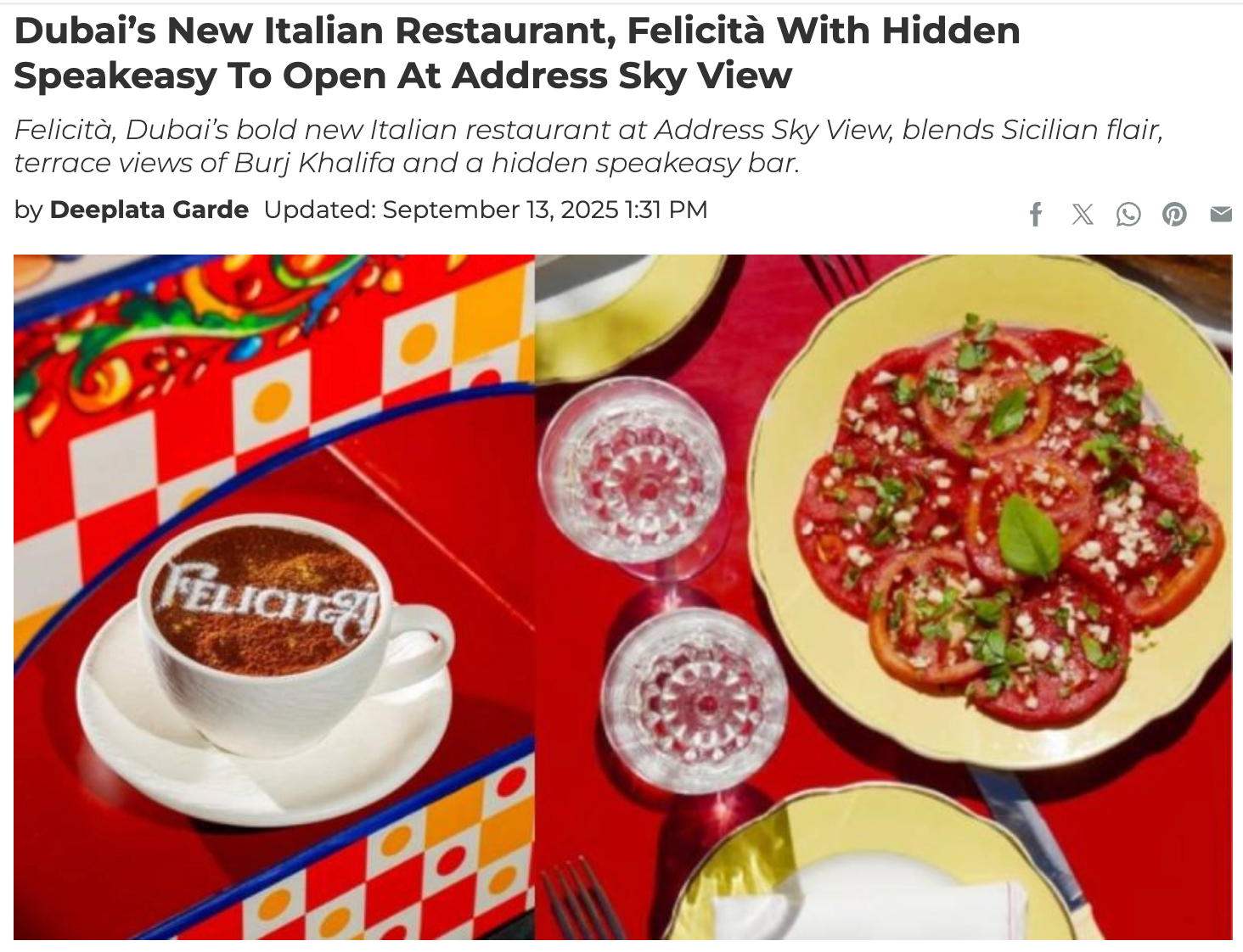 CURLY TALES. Dubai’s New Italian Restaurant, Felicità With Hidden Speakeasy To Open At Address Sky View.