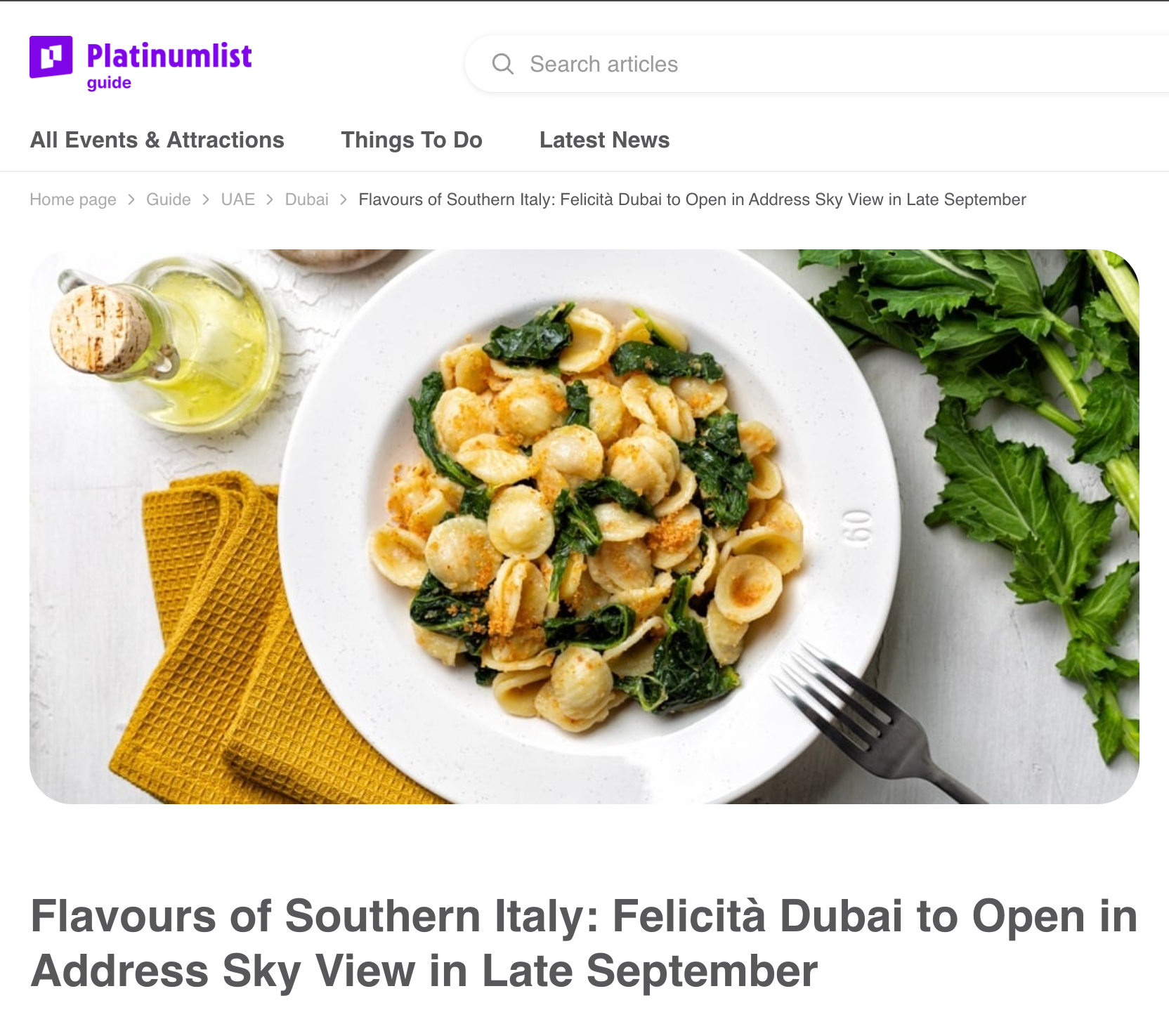PLATINUM LIST. Flavours of Southern Italy: Felicità Dubai to Open in Address Sky View in Late September